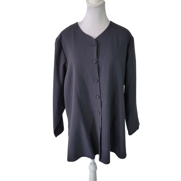 Eileen Fisher Size M 100% Wool Long Sleeve Button Up Tunic Top Gray Mature - Picture 1 of 7